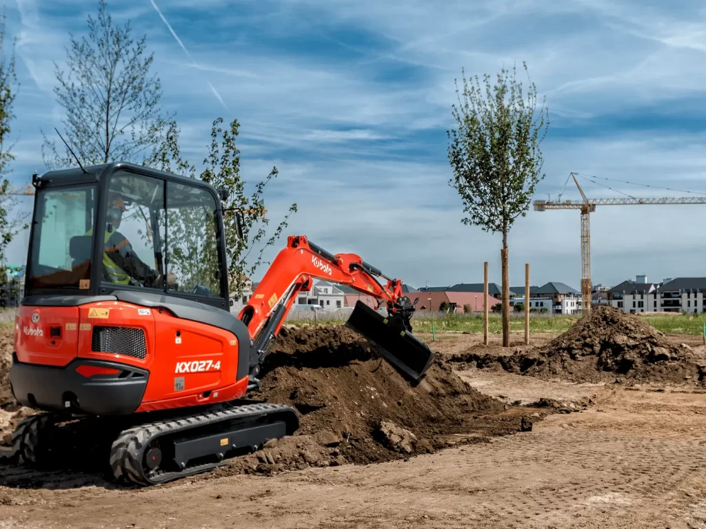 Compact excavator on hire for construction projects